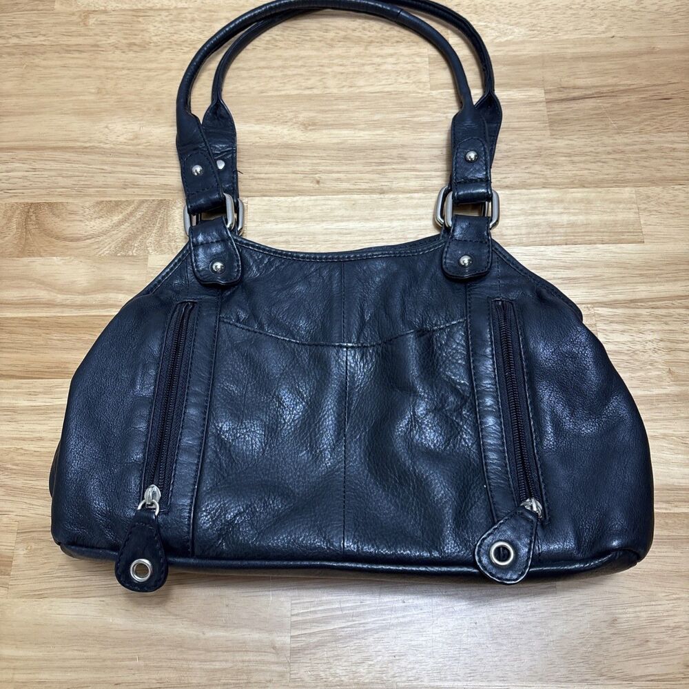 Great American Leatherworks Shoulder Bag 100% Soft Leather Black 2 Handles